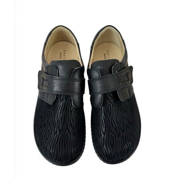 David Tate Evita Leather Fabric Hook & Loop Comfort Shoes Black Soft Size 9 New - Picture 2 of 8
